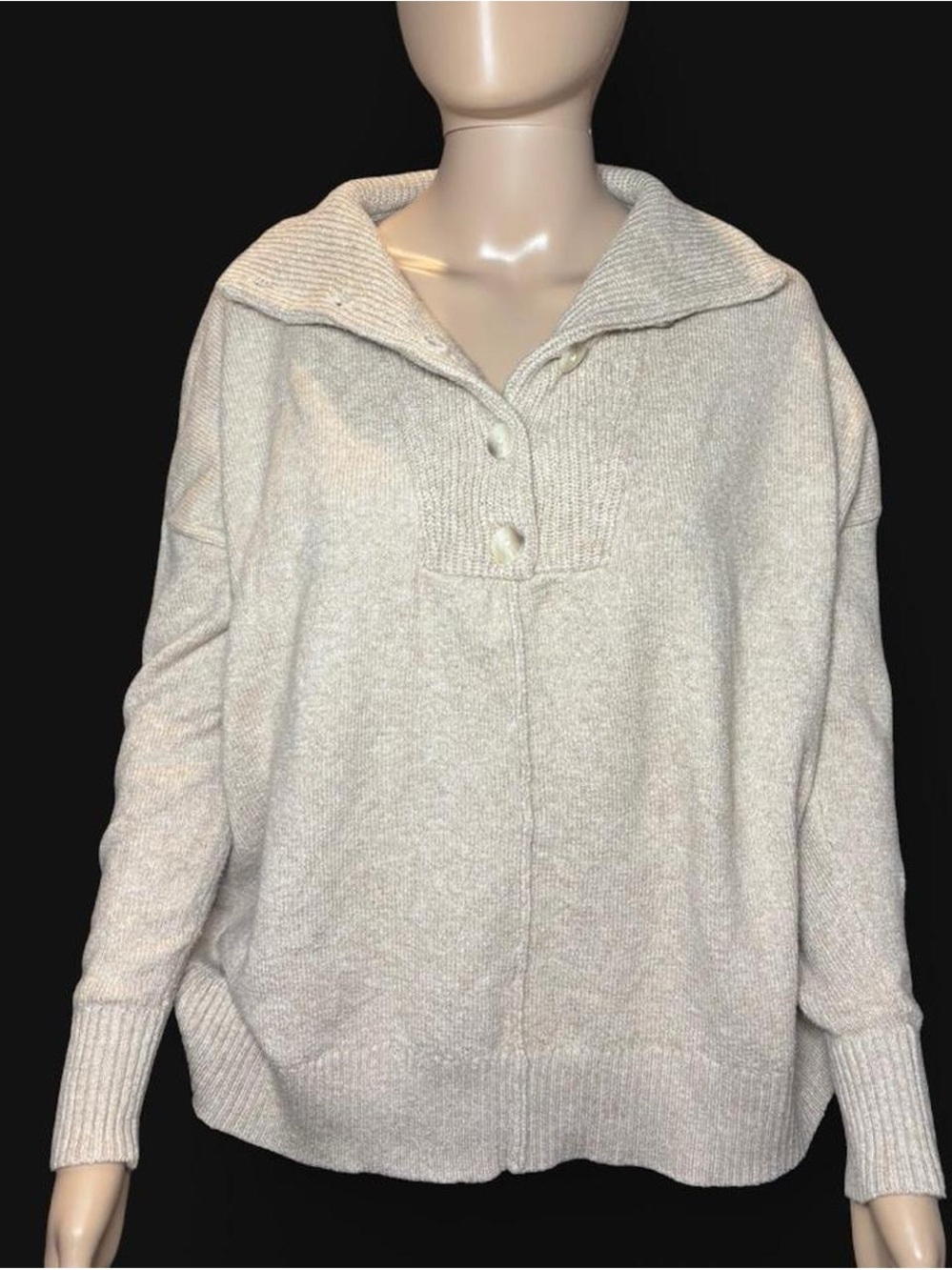 LOFT Cream Button-Front Cowl Sweater